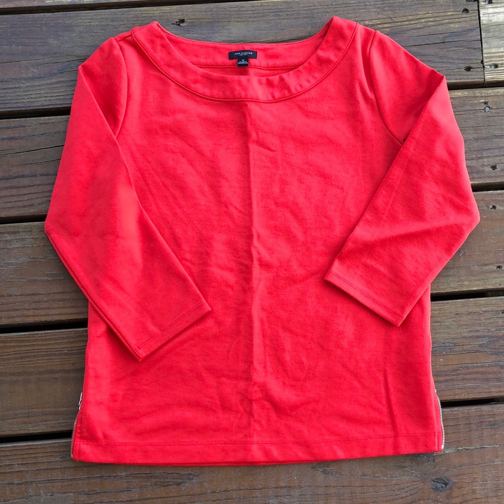 Ann Taylor Red 3/4 Sleeve Tee